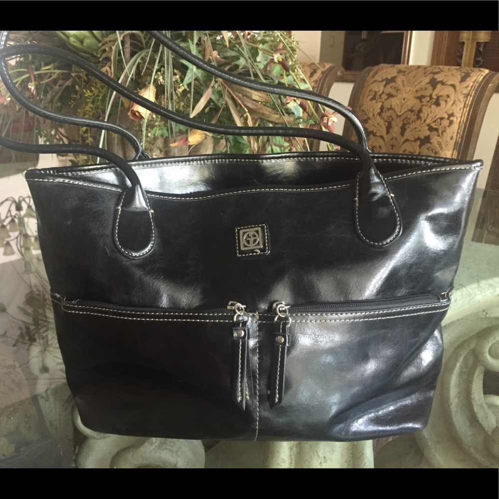 Giant Bernini black leather work tote